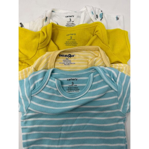 Baby Boys - 4 Body Suits - Yellow, Turquoise, Bright Yellow & White - Size 3‎ M - Picture 6 of 6
